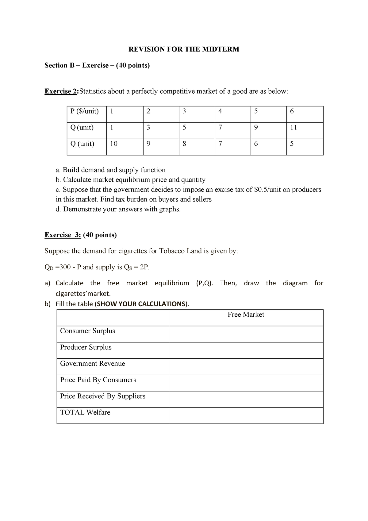 Revision FOR THE Midterm - REVISION FOR THE MIDTERM Section B ...