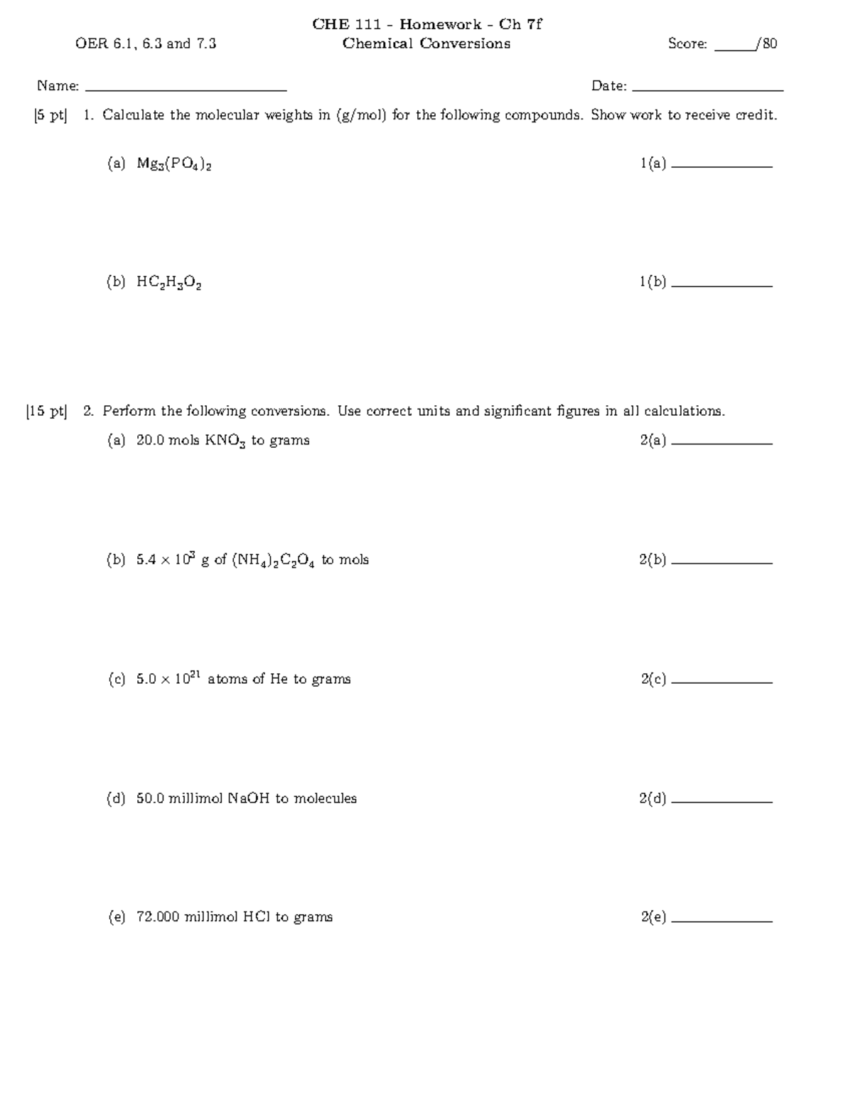 Chemical Conversions and Reactions Homework - Studocu