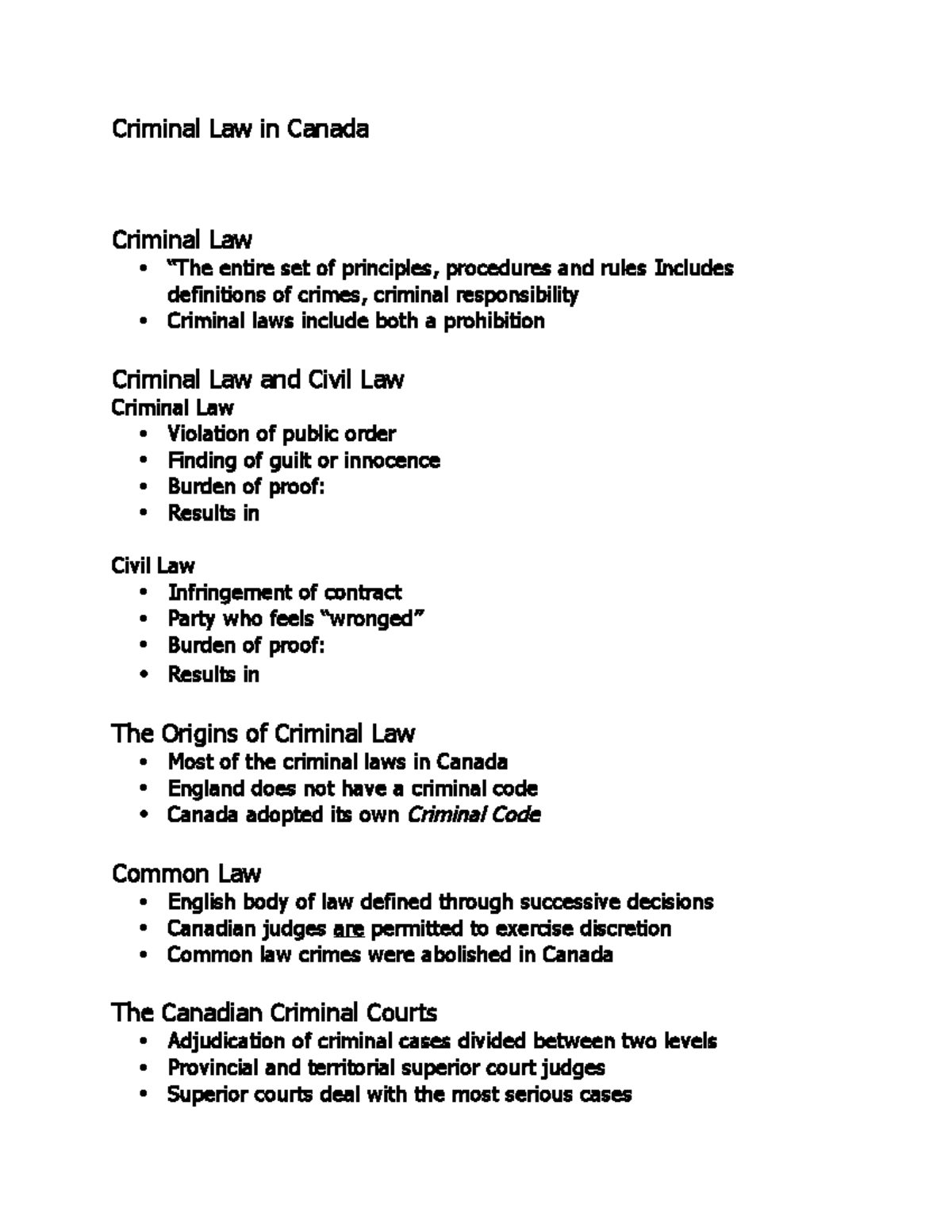 Criminology 101-lecture 2 outline - Criminal Law in Canada Criminal Law ...