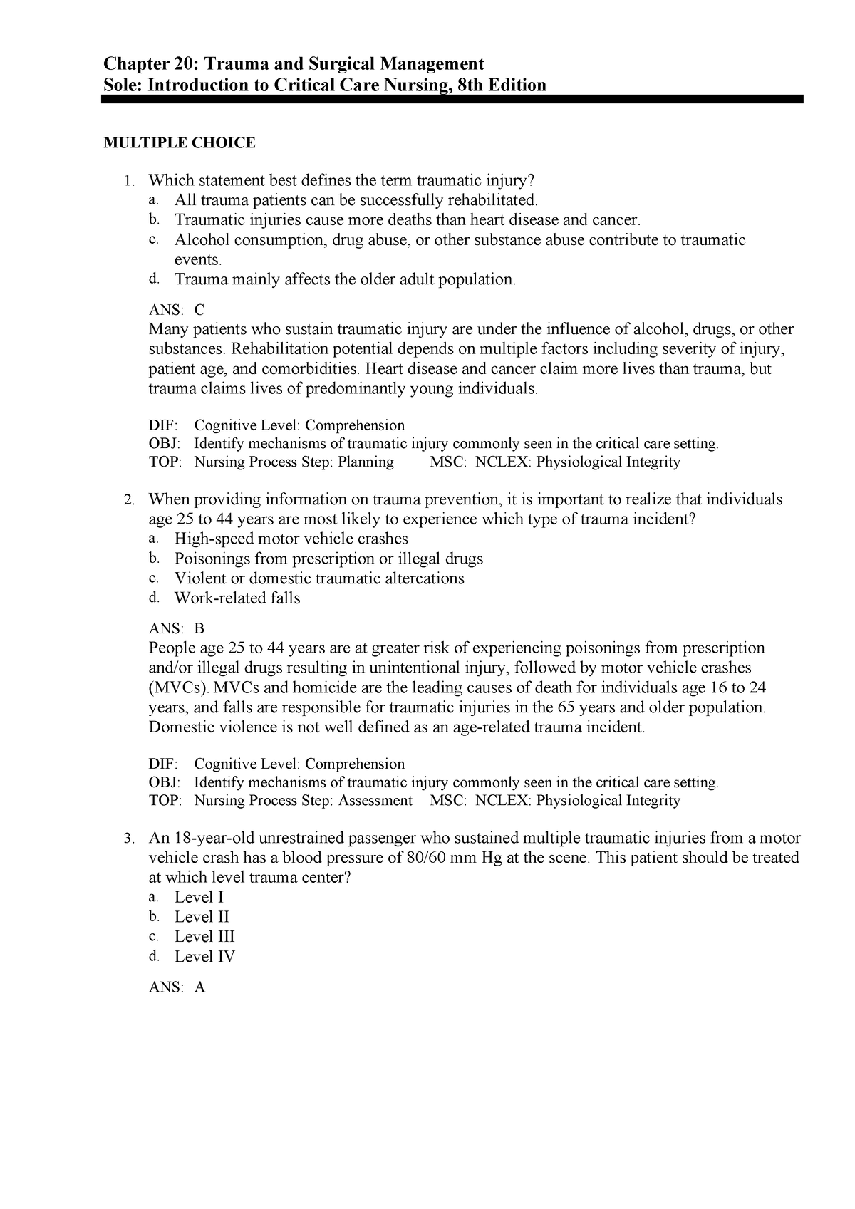 Chapter 20-21 - Test Bank Questions For Fundamentals Of Nursing - NUR ...