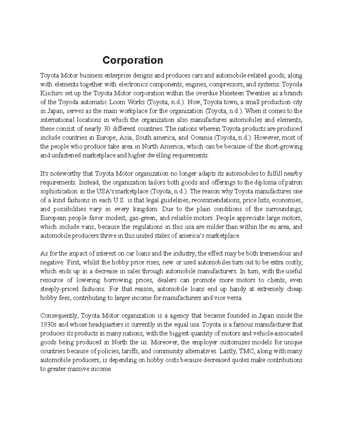 Corporation - Corporation Toyota Motor Business Enterprise Designs And ...