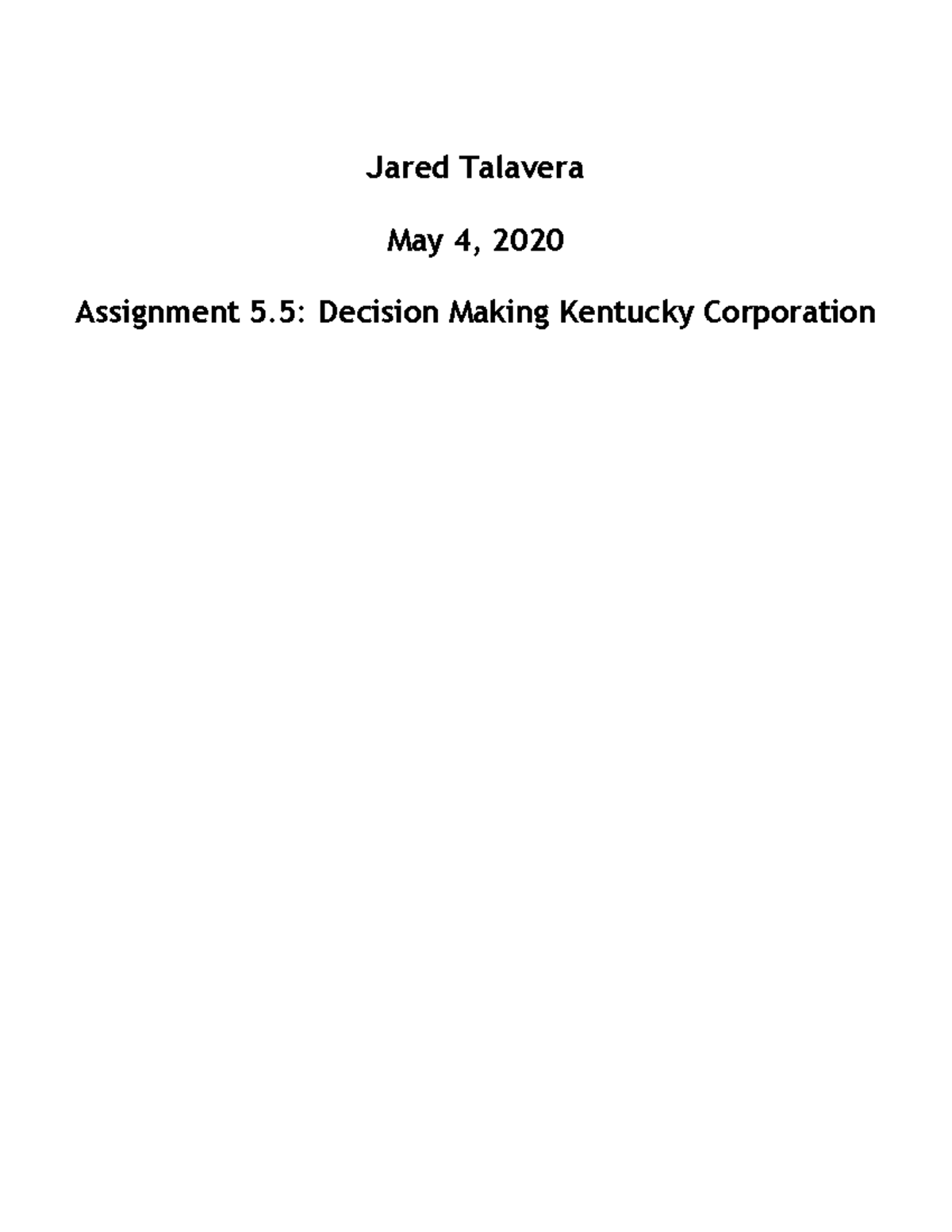 505 Kentucky (Joint Costs) Jared Talavera May 4, 2020 Assignment 5