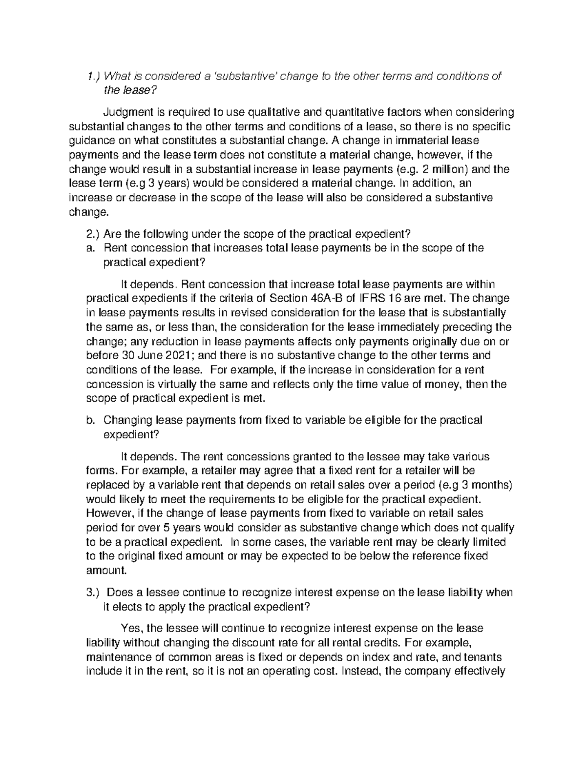 Rent Concession of IFRS 16 1.) What is considered a ‘substantive