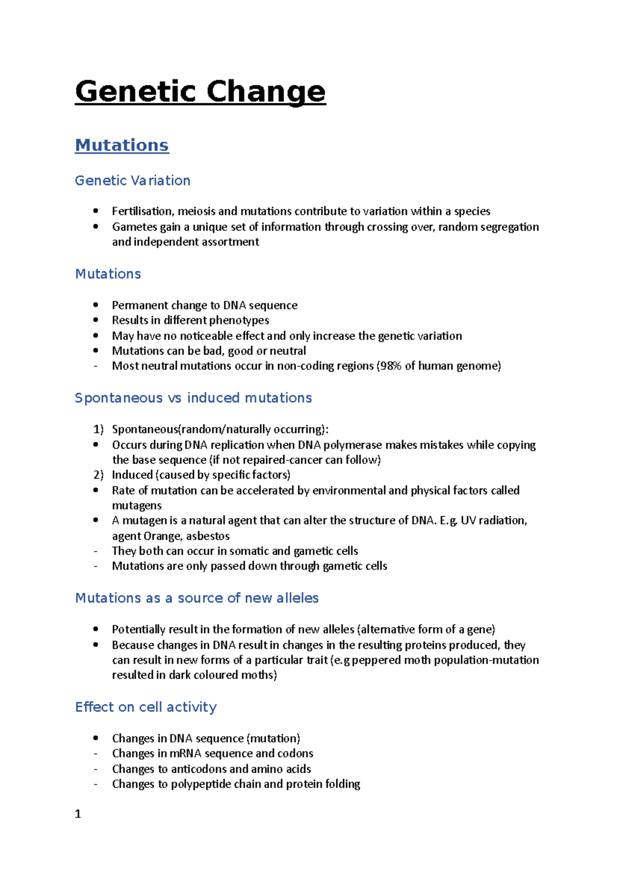 Genetic Change - These are concise and helpful notes on biology ...