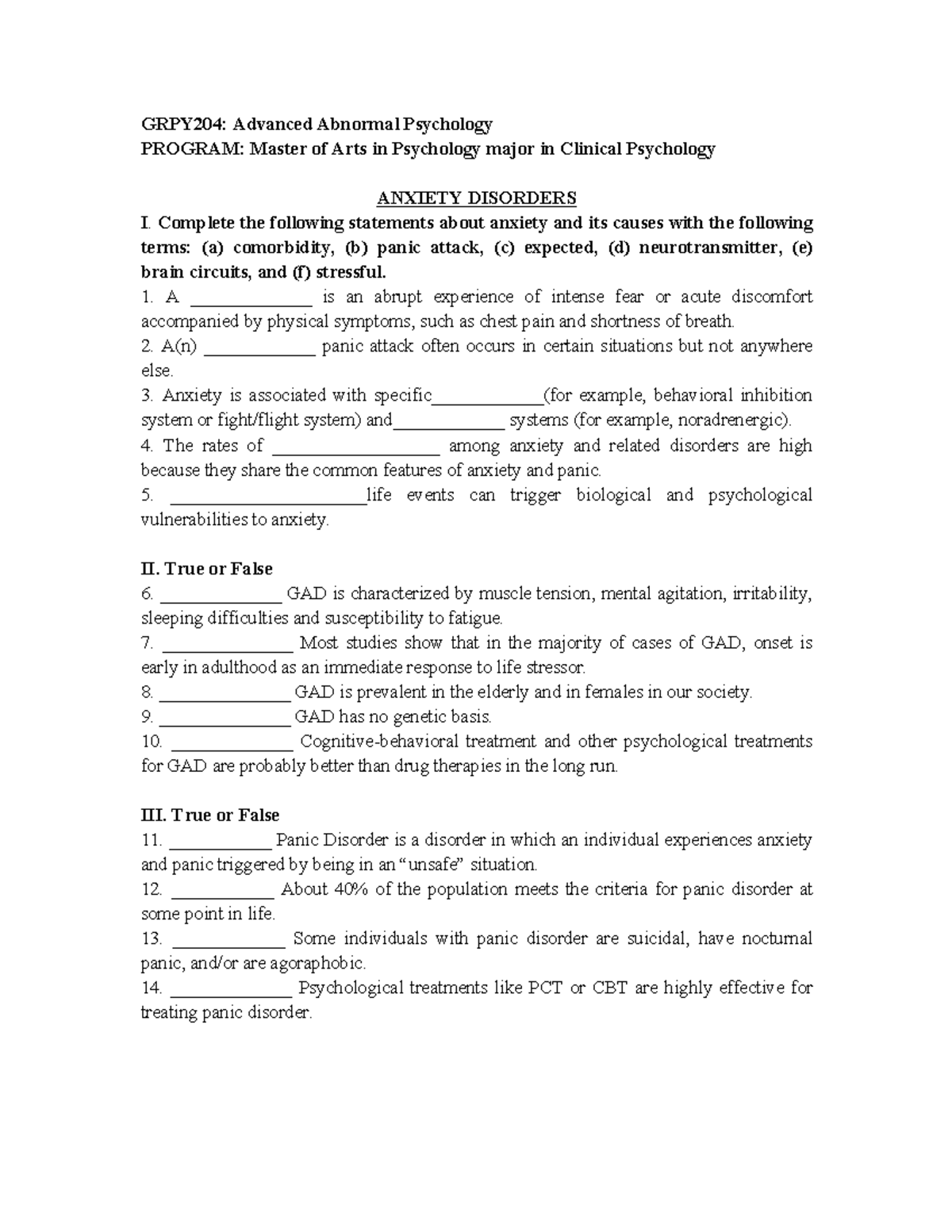 Reviewer Advanced Abnormal Psychology GRPY204 Advanced Abnormal