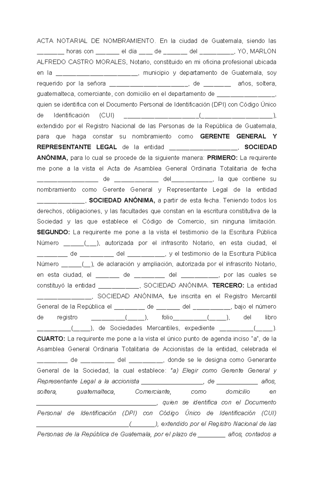 Acta De Nombramiento Acta Notarial De Nombramiento En La Ciudad De