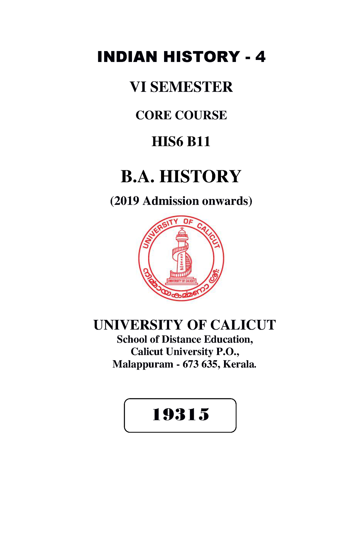 SLM-His-Indian History 4 - INDIAN HISTORY - 4 VI SEMESTER CORE COURSE ...