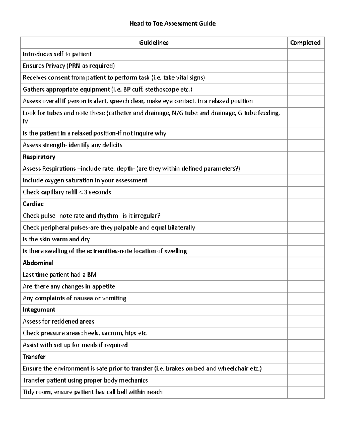 NURS1700 - Head to Toe Assessment - Head to Toe Assessment Guide ...