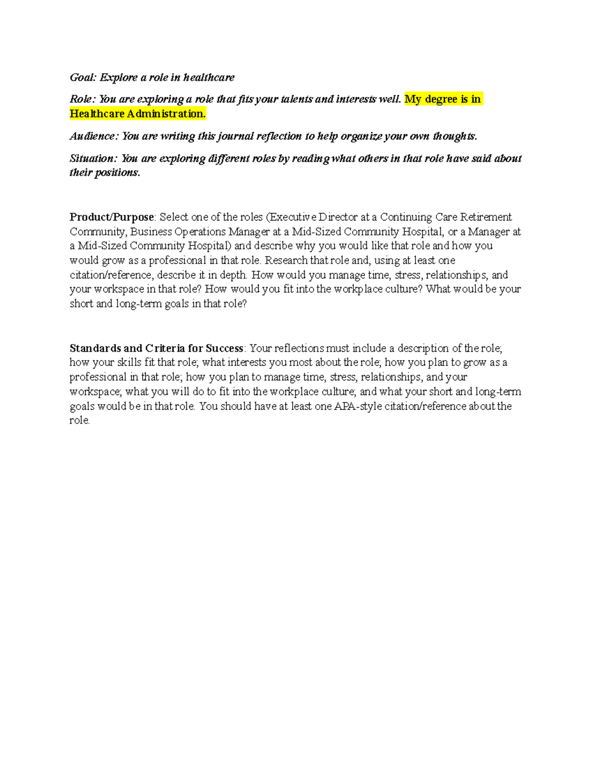 Healthcare Careers-M3 - Goal: Explore a role in healthcare Role: You ...