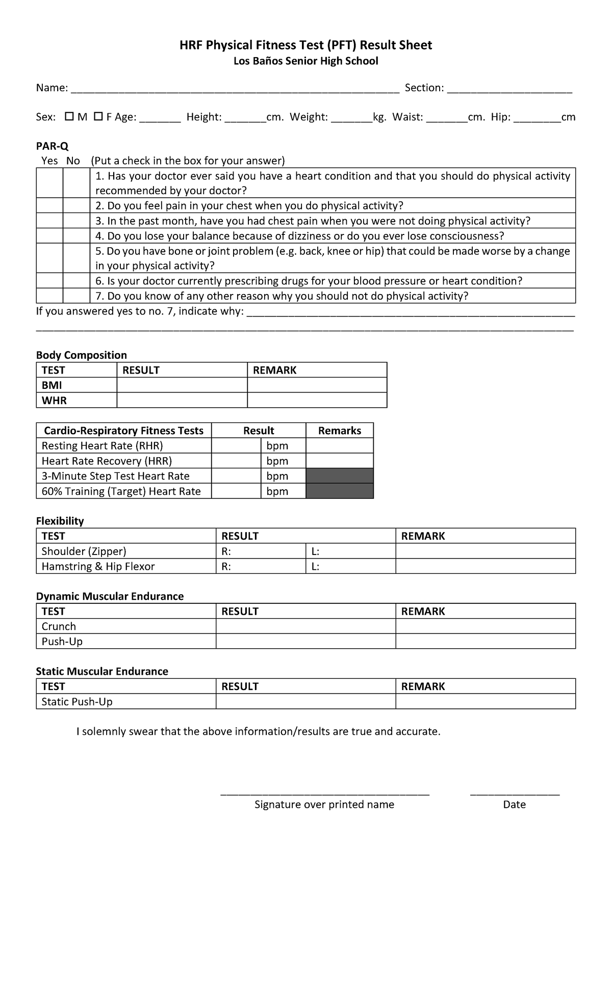 HRF Physical Fitness Test Result - HRF Physical Fitness Test (PFT ...