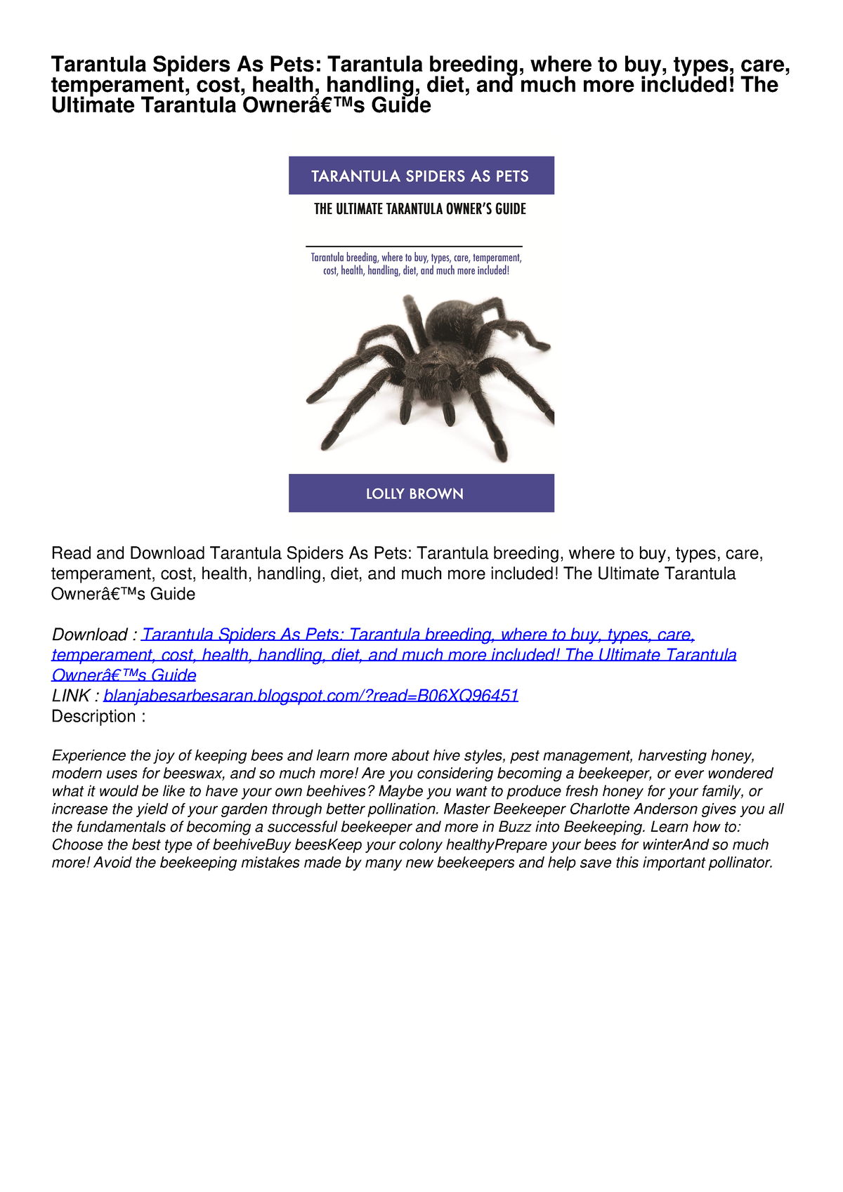 [PDF] DOWNLOAD EBOOK Tarantula Spiders As Pets: Tarantula breeding ...