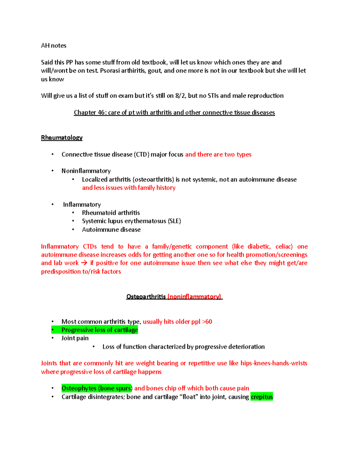 AH Rheumatology July - notes - AH notes Said this PP has some stuff ...