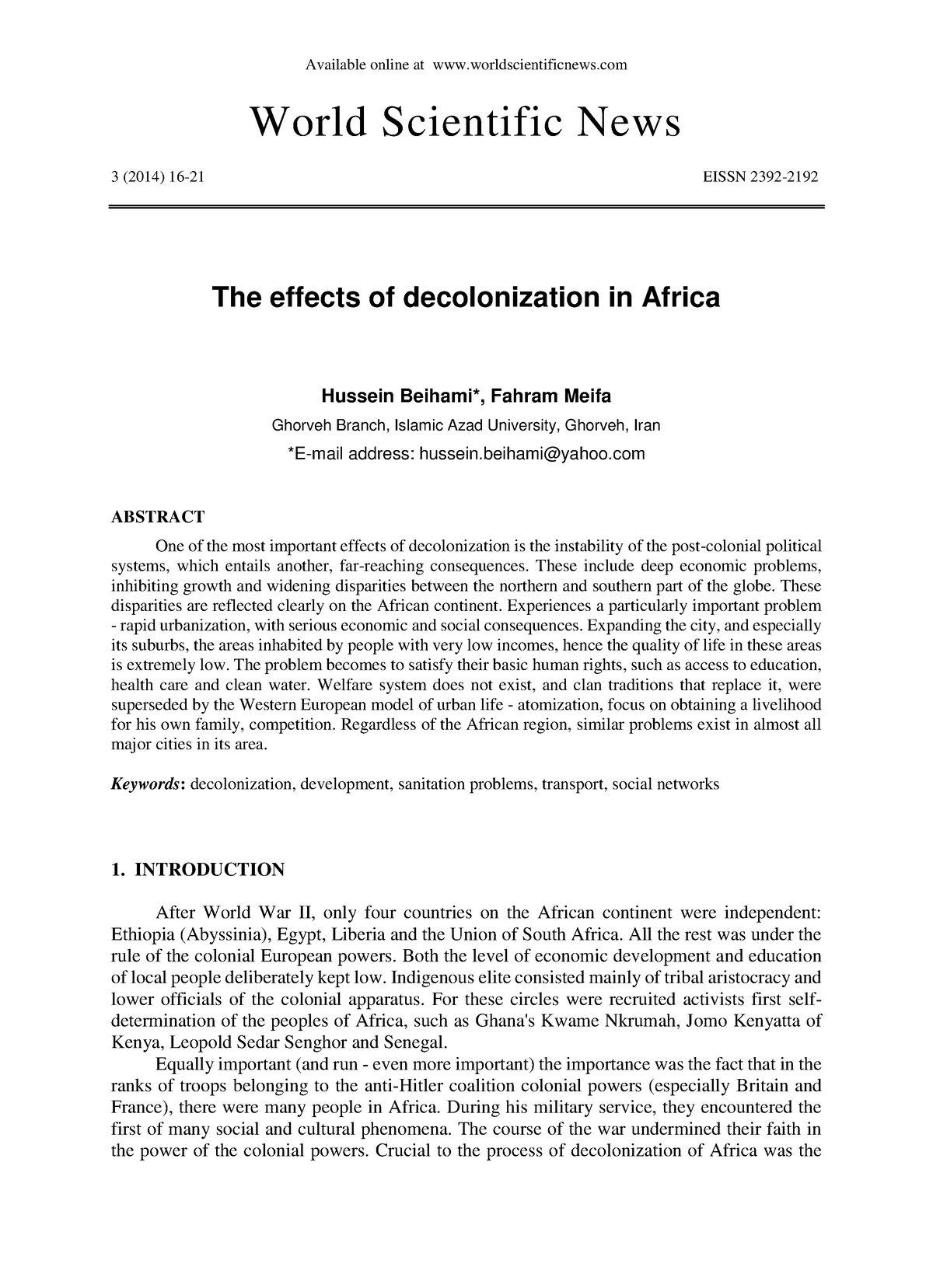 The Effects Of Decolonization In Af - Available Online At ...