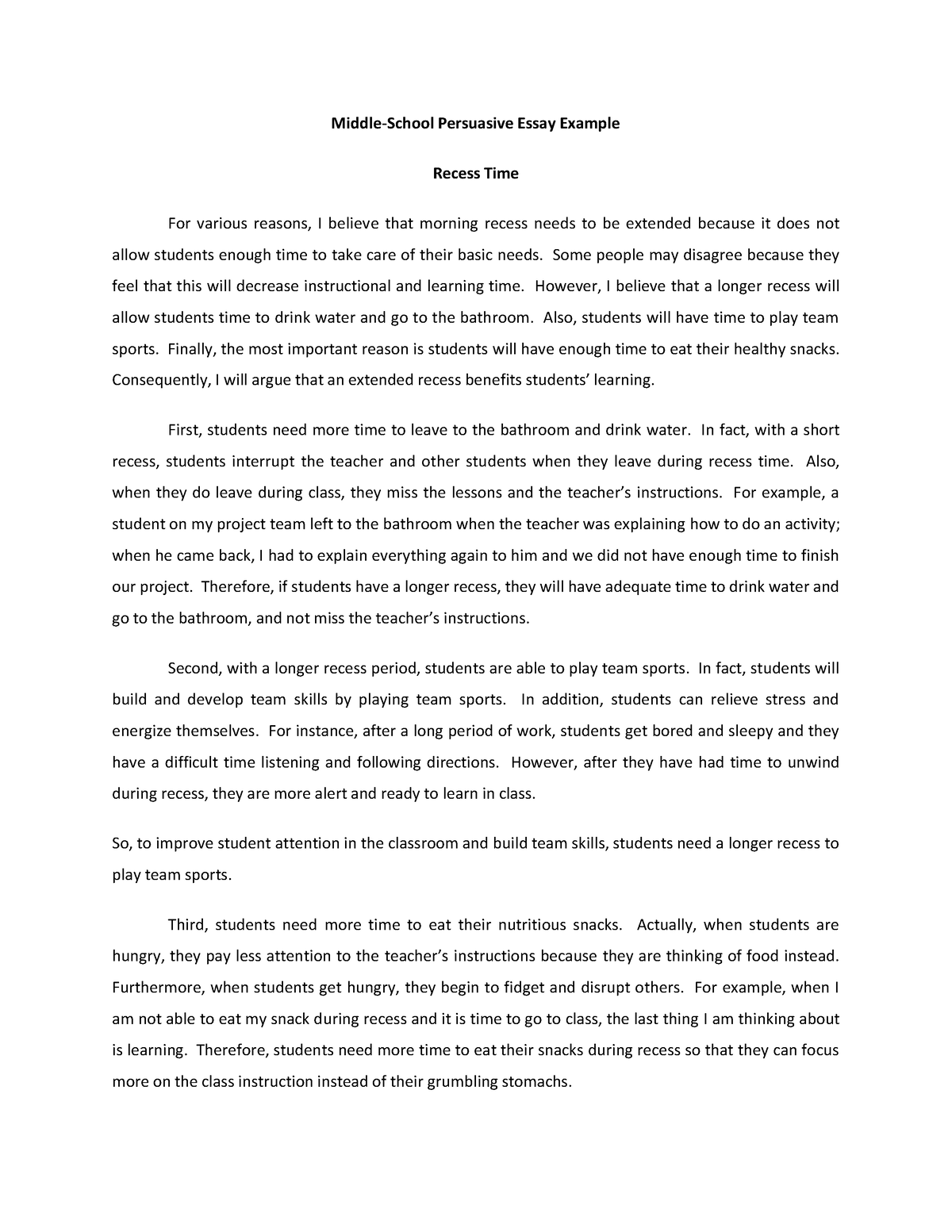 persuasive essays for middle school examples