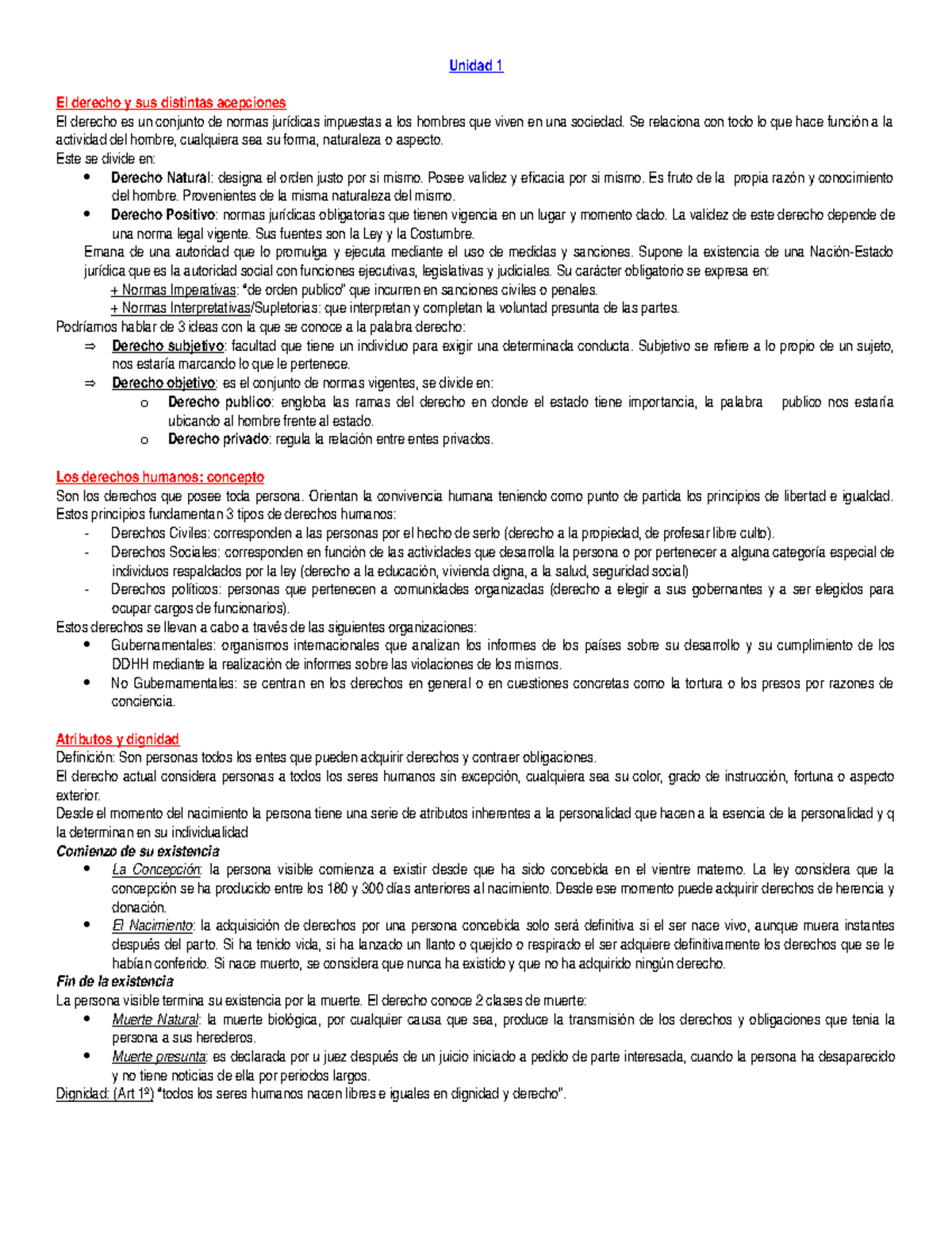 Derecho Resumen - Unidad 1 El Derecho Y Sus Distintas Acepciones El ...