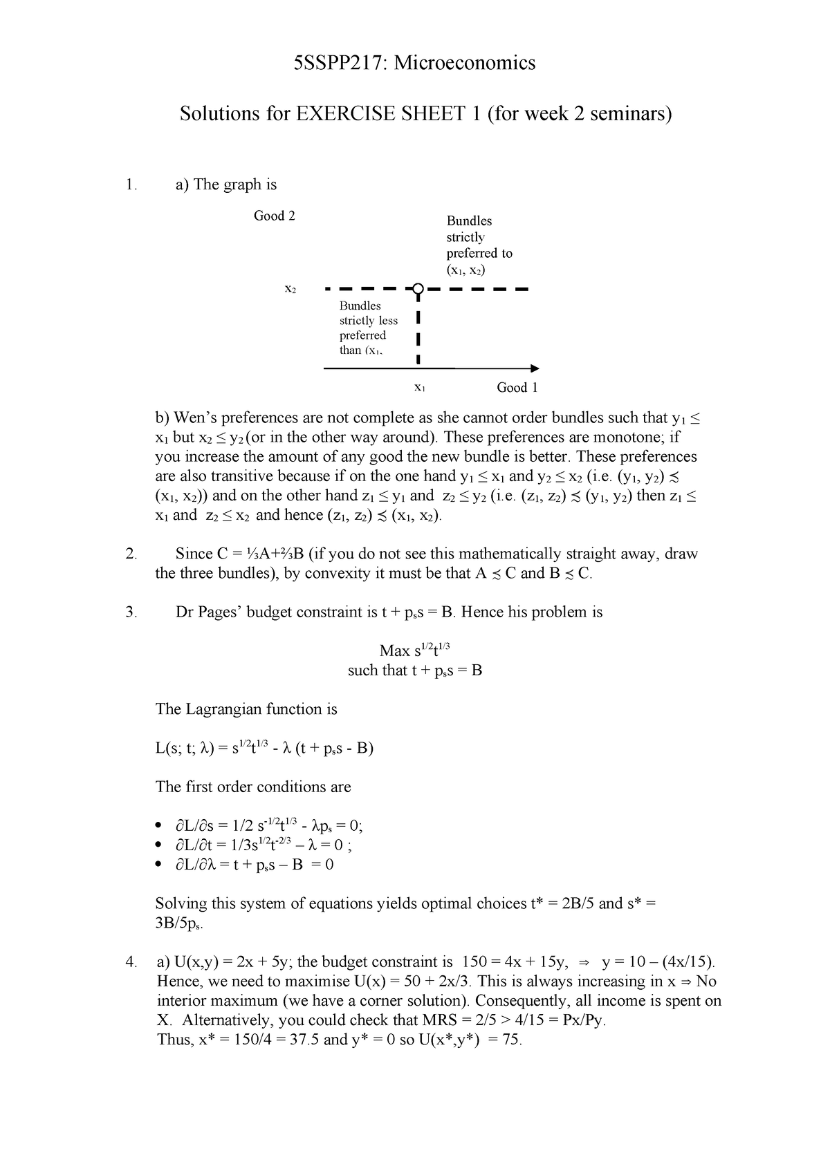 Solutions Sheet 1 23-24 - 5SSPP217: Microeconomics Solutions For ...