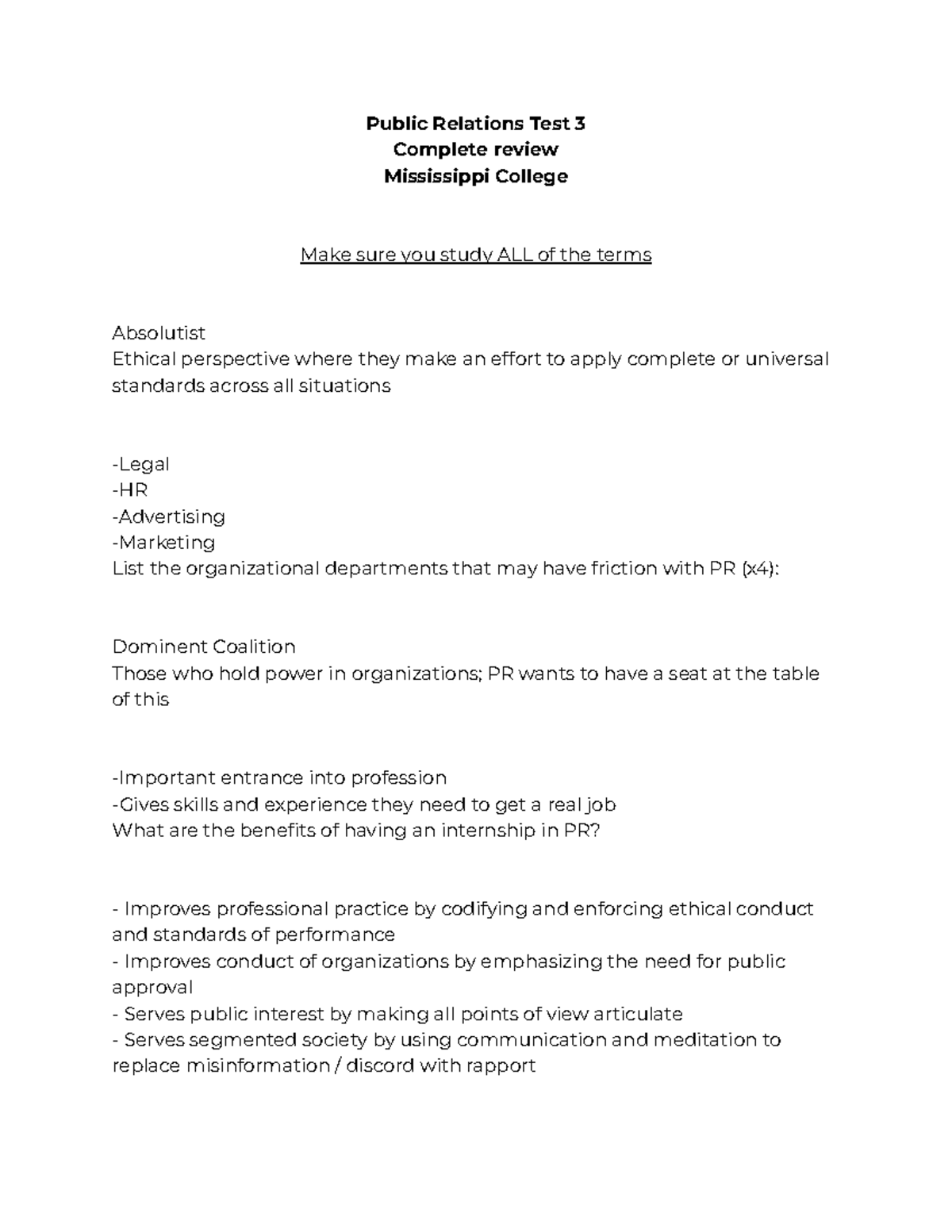 Public Relations Test 3 - Studocu