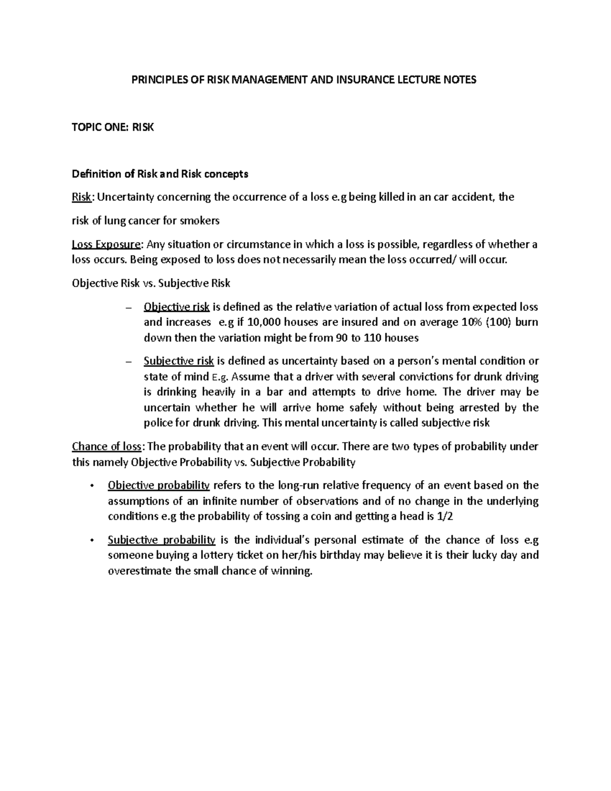 RMI Lecturer Notes - PRINCIPLES OF RISK MANAGEMENT AND INSURANCE ...