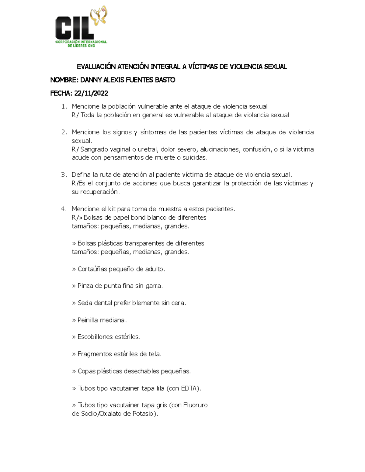 CIL Evaluacion Violencia DE Sexual - EVALUACIÓN ATENCIÓN INTEGRAL A ...