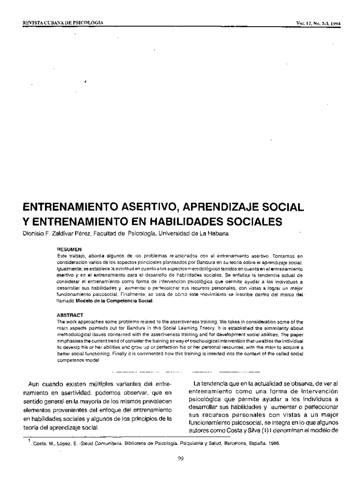 Entramiento Hhss Documento Revista Cubana De PsicologÍa Vol 12 No