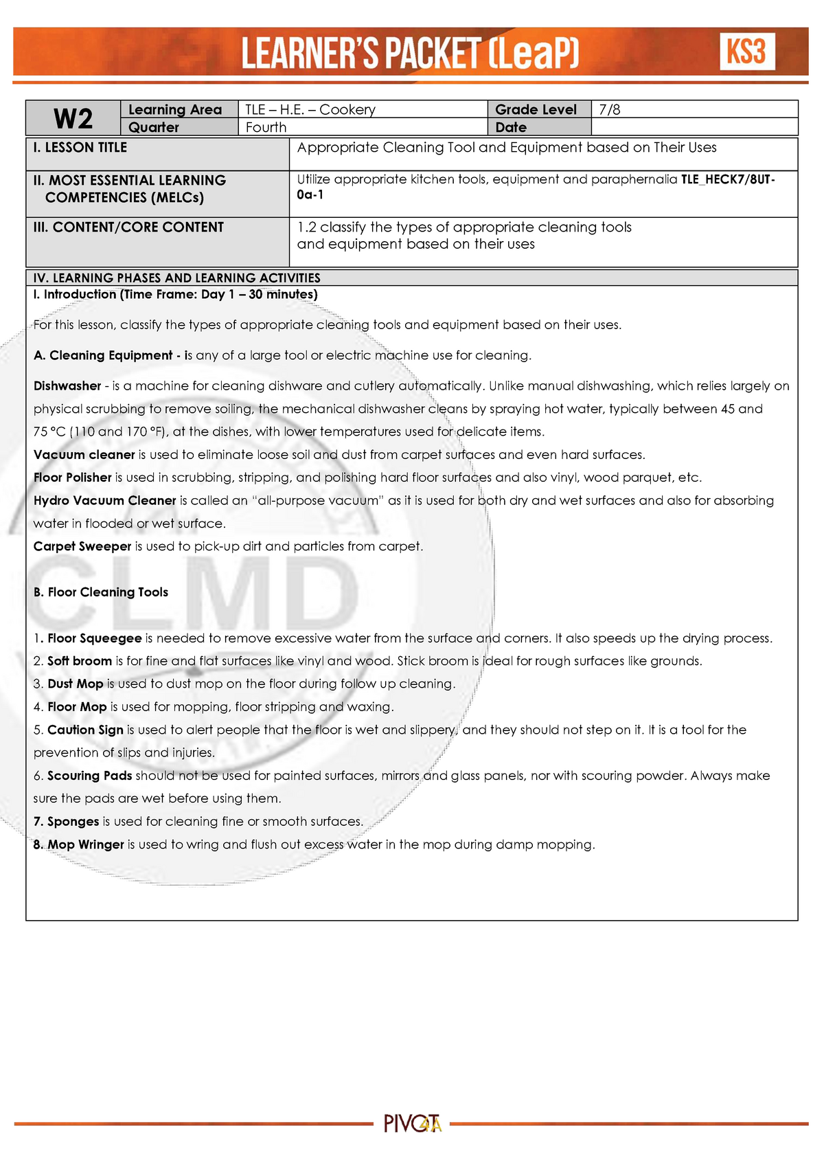 Q4-HE-Cookery-7 8-Week2 - W Learning Area TLE – H. – Cookery Grade ...