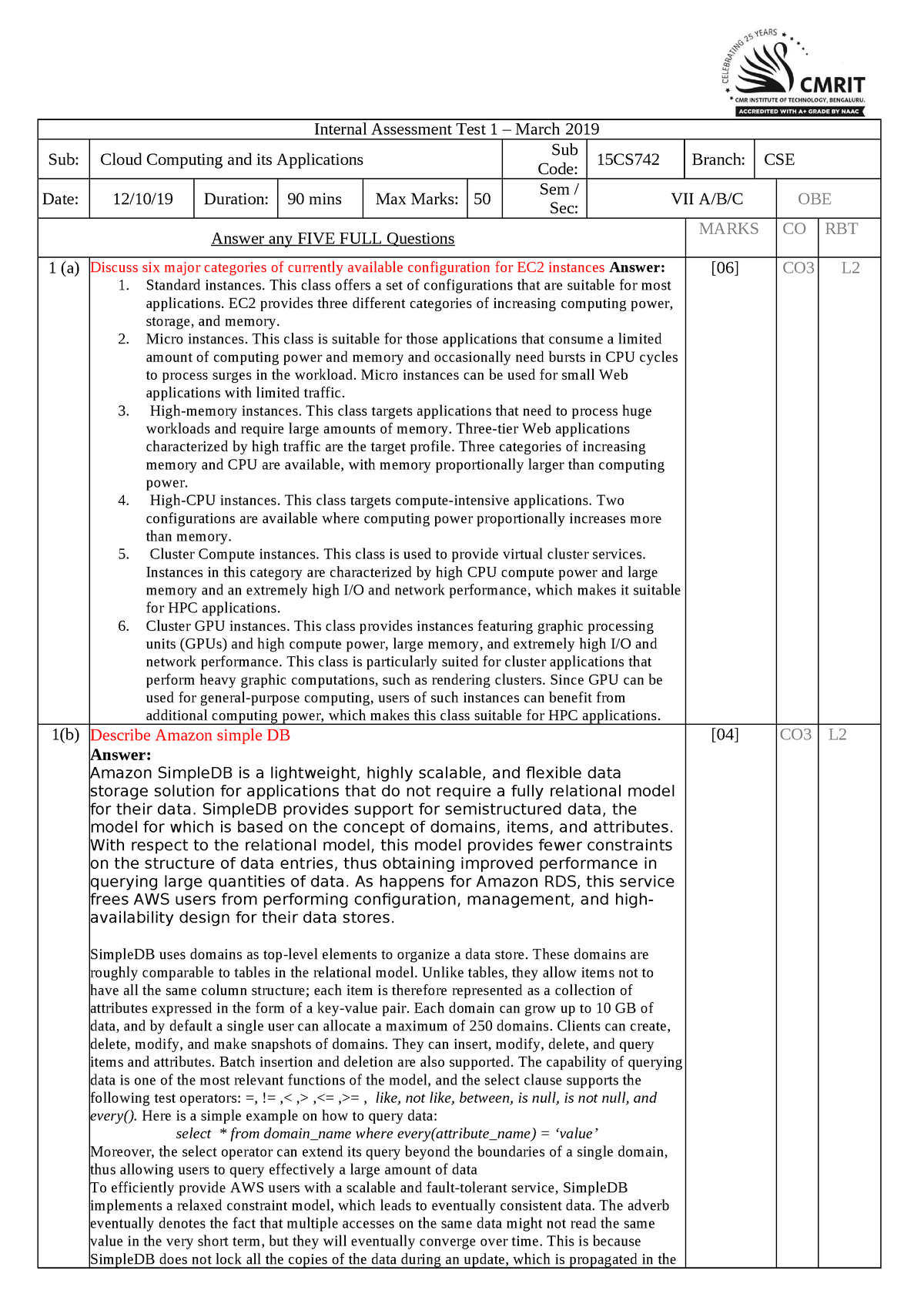 IAT-III Question Paper with Solution of 15CS742 Cloud Computing and its ...