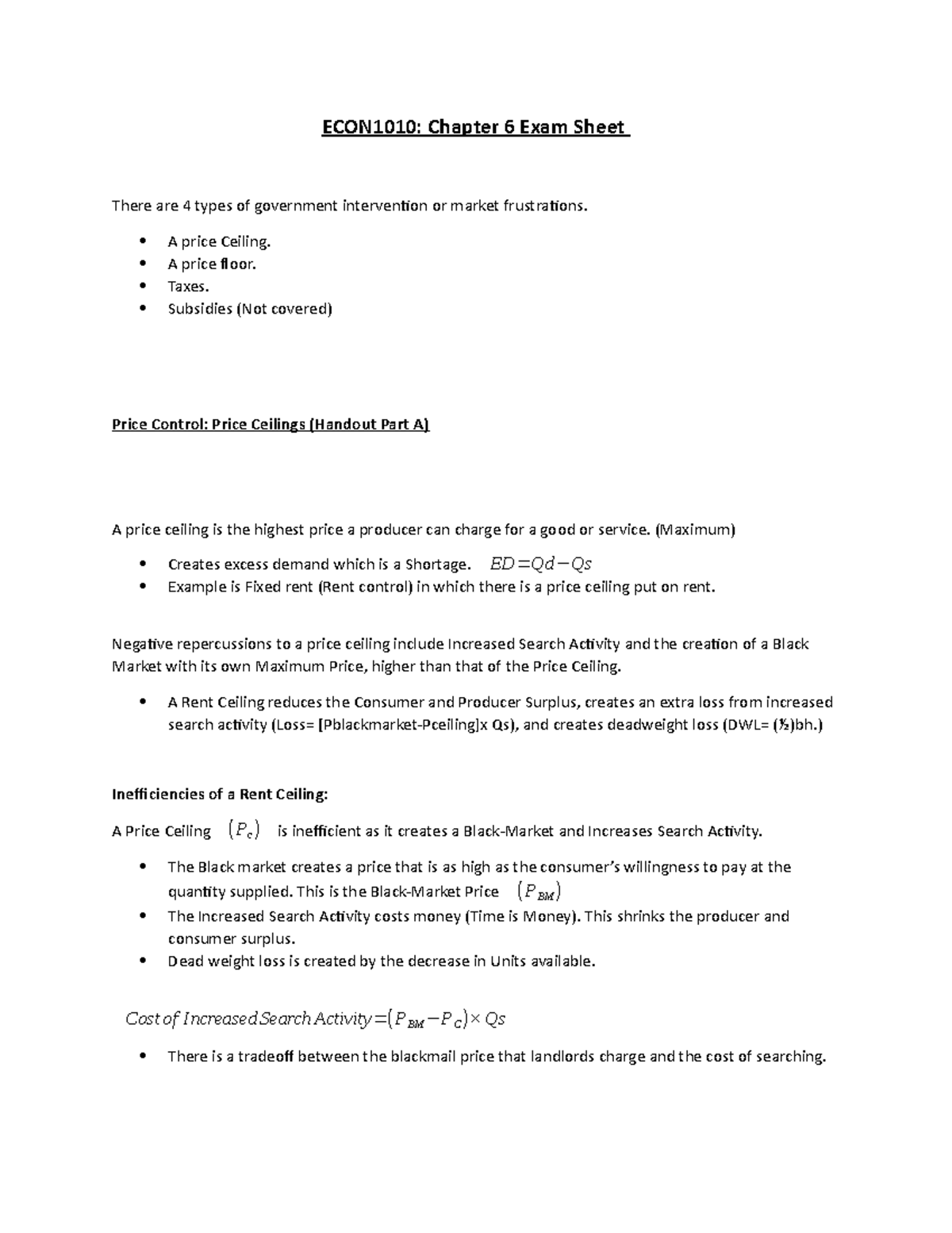 ECON1010 Chapter 6 Notes - ECON1010: Chapter 6 Exam Sheet There are 4 ...