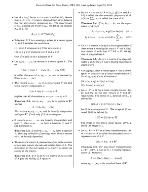 MTH 309 Linear Algebra Exam 1 Review - MTH 309 Linear Algebra Exam 1 ...