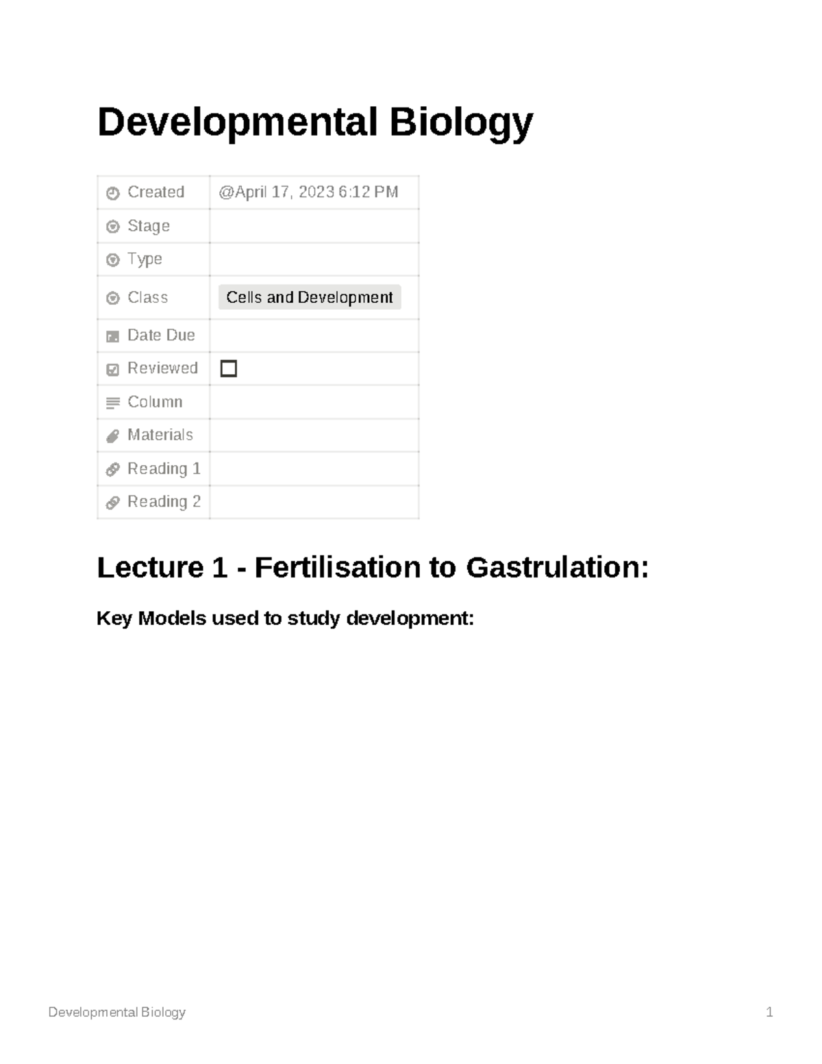 developmental biology assignment topics