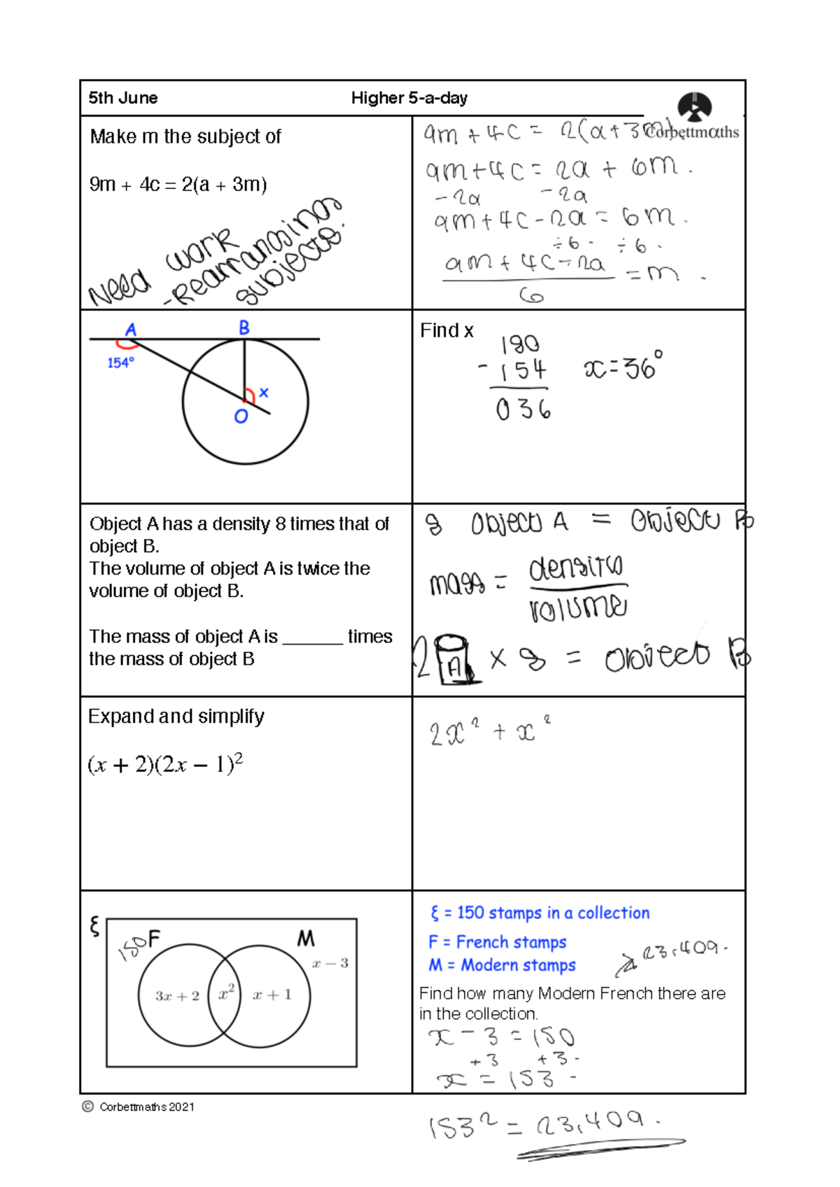 Higher-June Part5 - Corbett Maths 5 a day - 5th June Higher 5-a-day ...