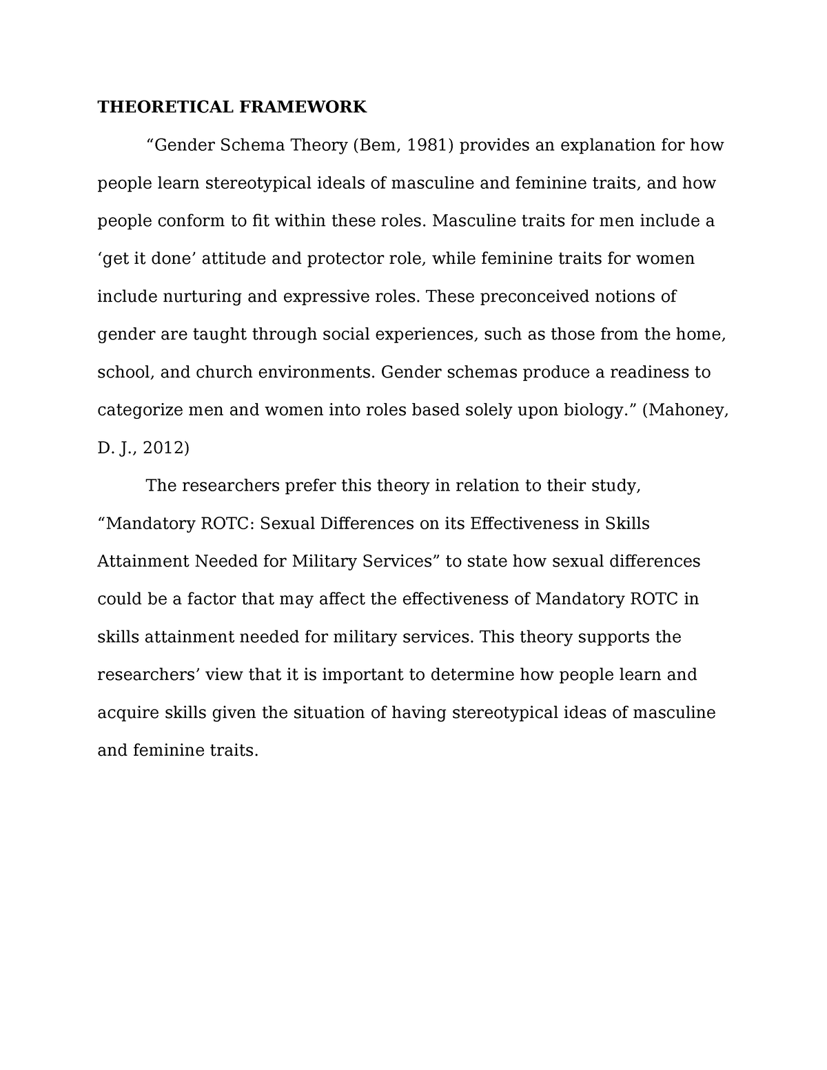 Theoretical- Framework - THEORETICAL FRAMEWORK “Gender Schema Theory ...