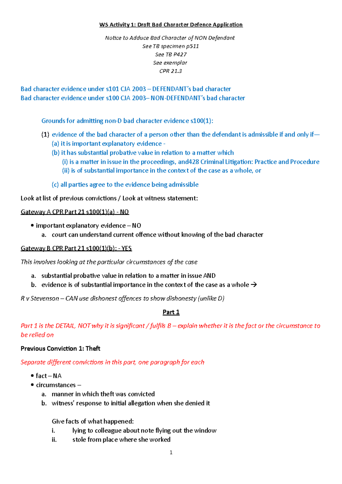 ACL WS9 WS Activities WS Activity 1 Draft Bad Character Defence 