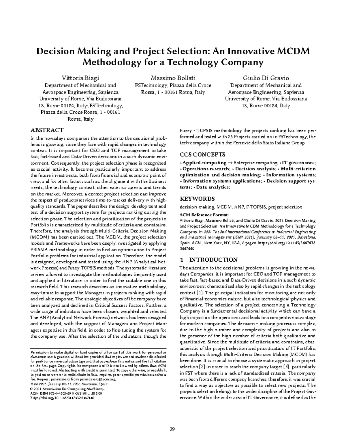 Decision Making and Project Selection An Innovative MCDM Methodology ...
