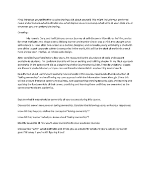 Introduction Post 1-1 - Greetings My name is Gary, and I will join you ...