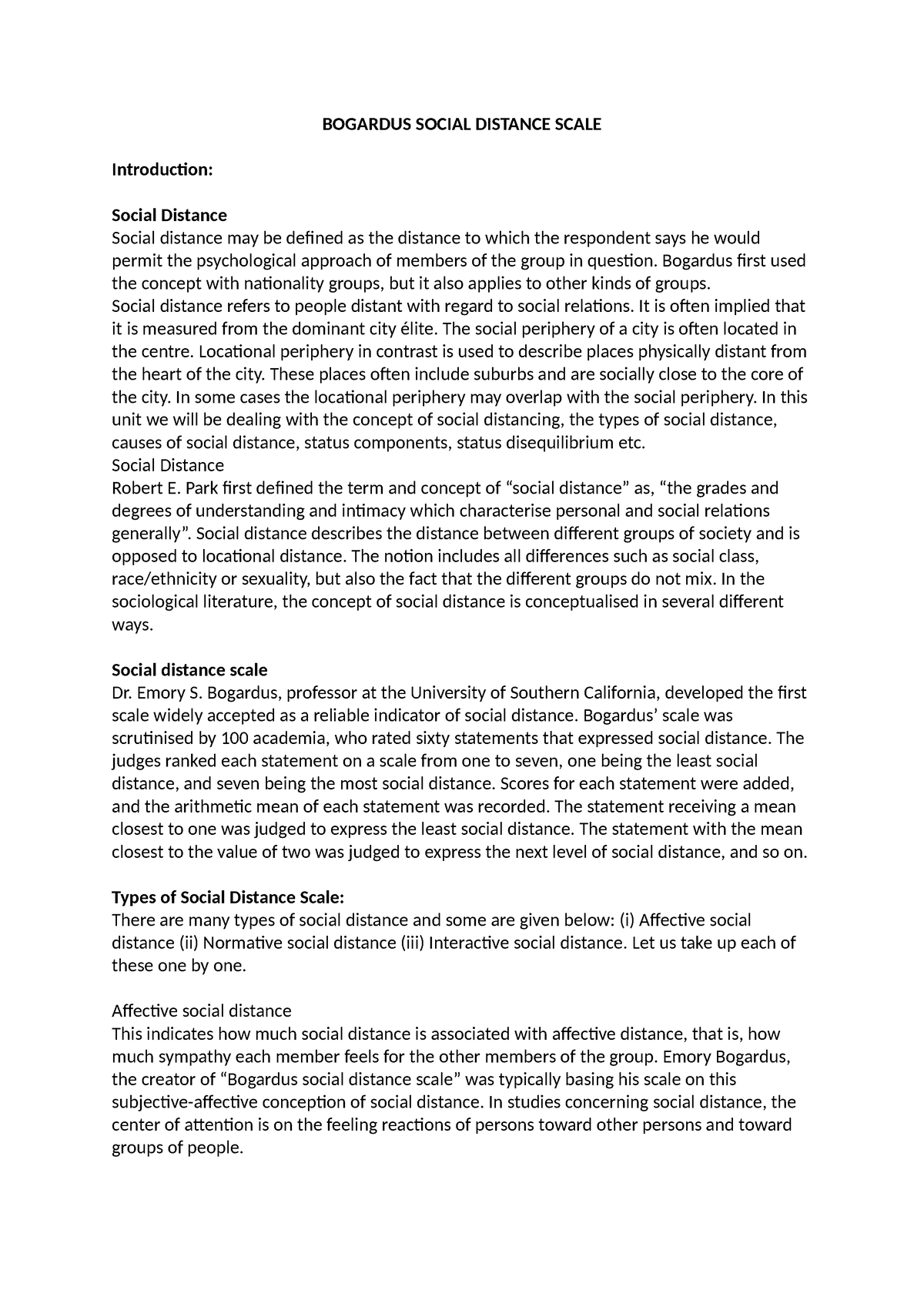 BSDS Manual - BOGARDUS SOCIAL DISTANCE SCALE Introduction: Social ...