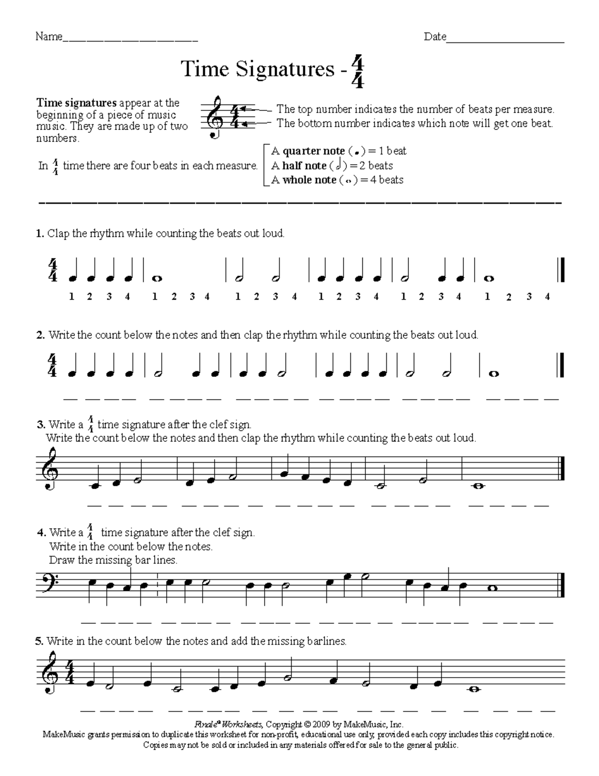 Time Signatures 44 - xjgwdviy - & 4 4 4 4 œ œ œ œ 1 2 3 4 w 1 2 3 4 ̇ ̇ ...