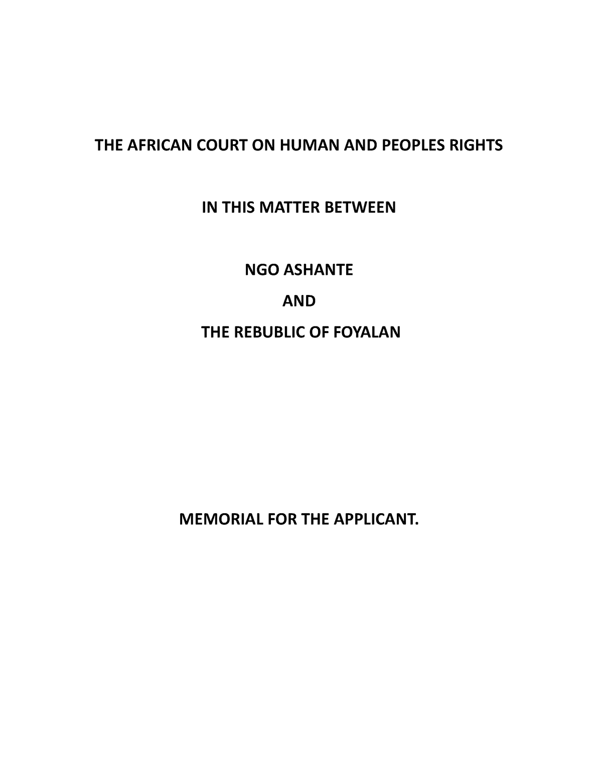 Applicants Head of Argument Moot THE AFRICAN COURT ON HUMAN AND