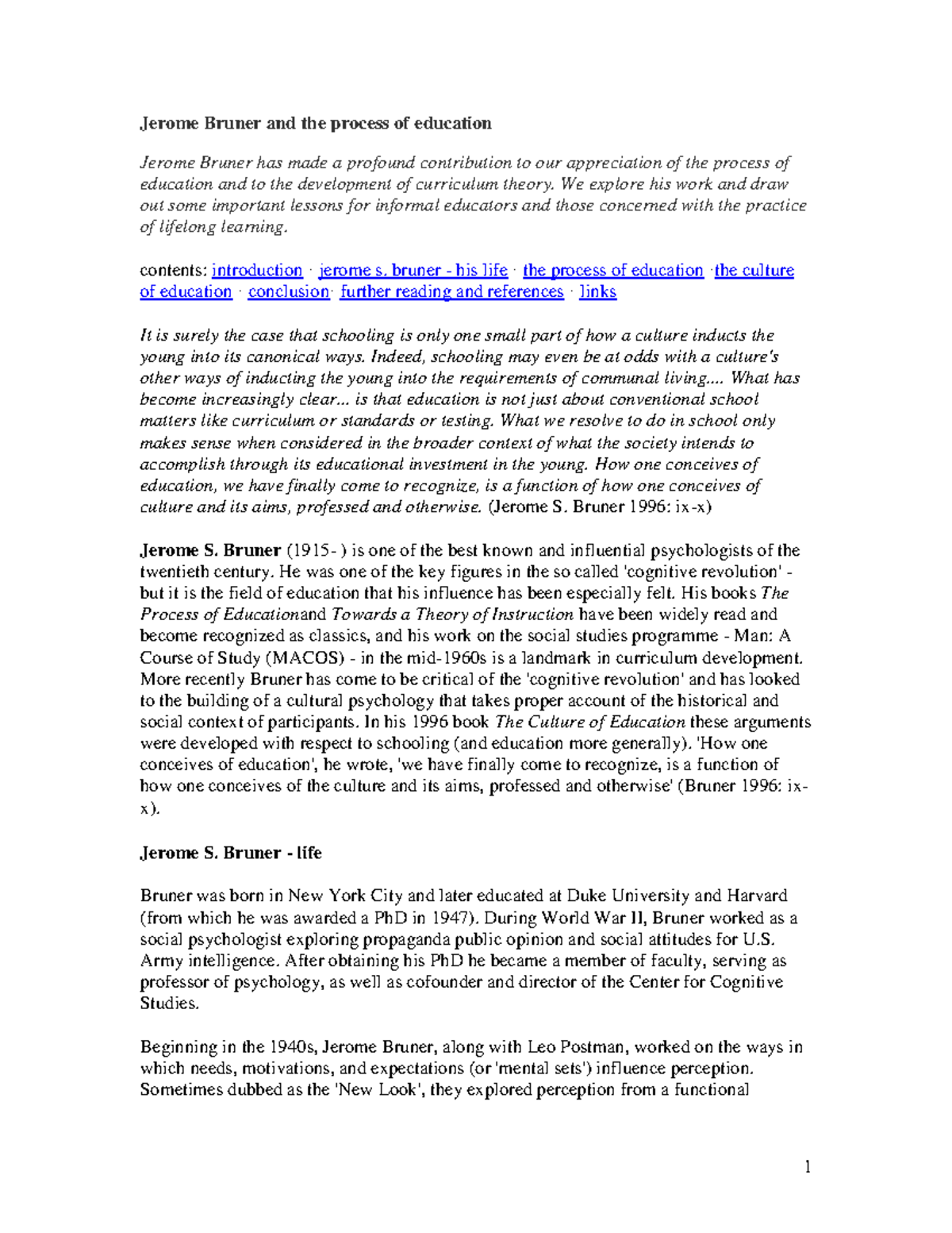 Culture of education - Jerome Bruner and the process of education ...