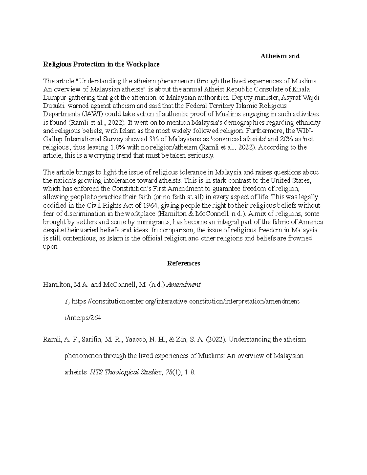 Lesson 10 Discussion on Atheism and Religious Protection in the