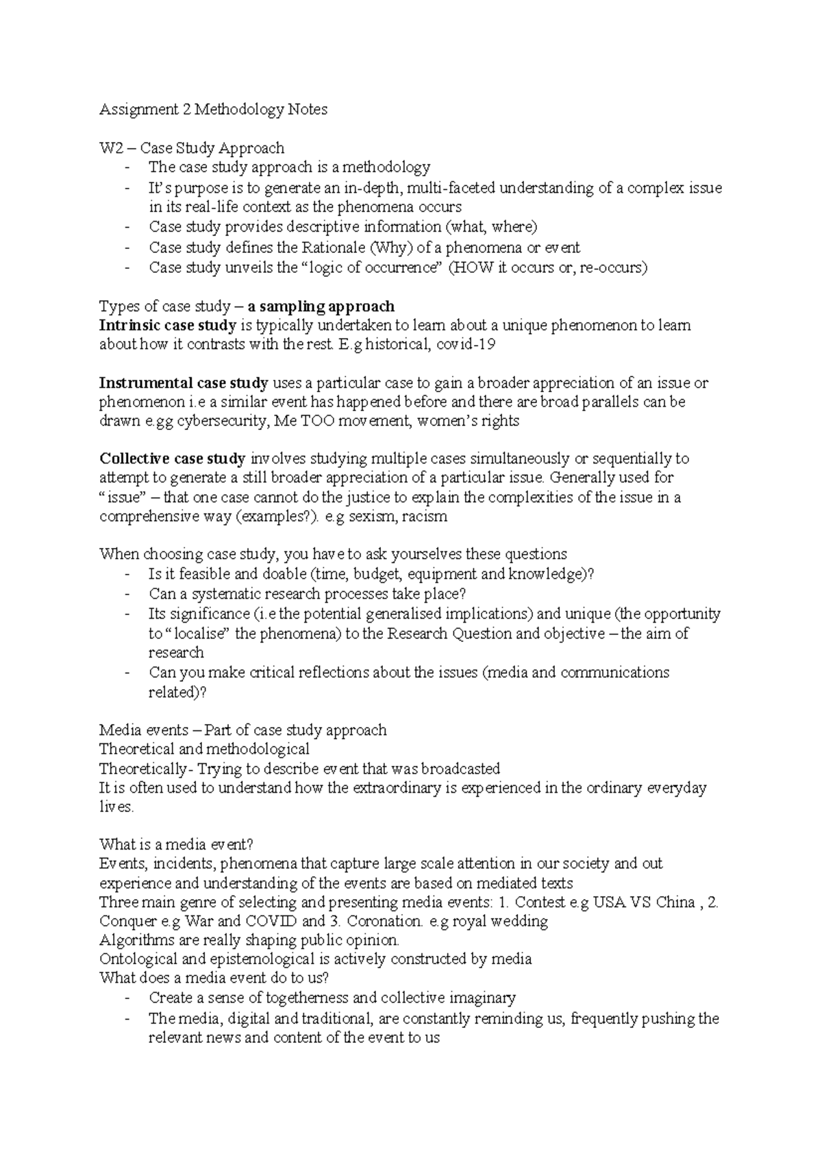 Assignment 2 Methodology Notes - Assignment 2 Methodology Notes W2 ...