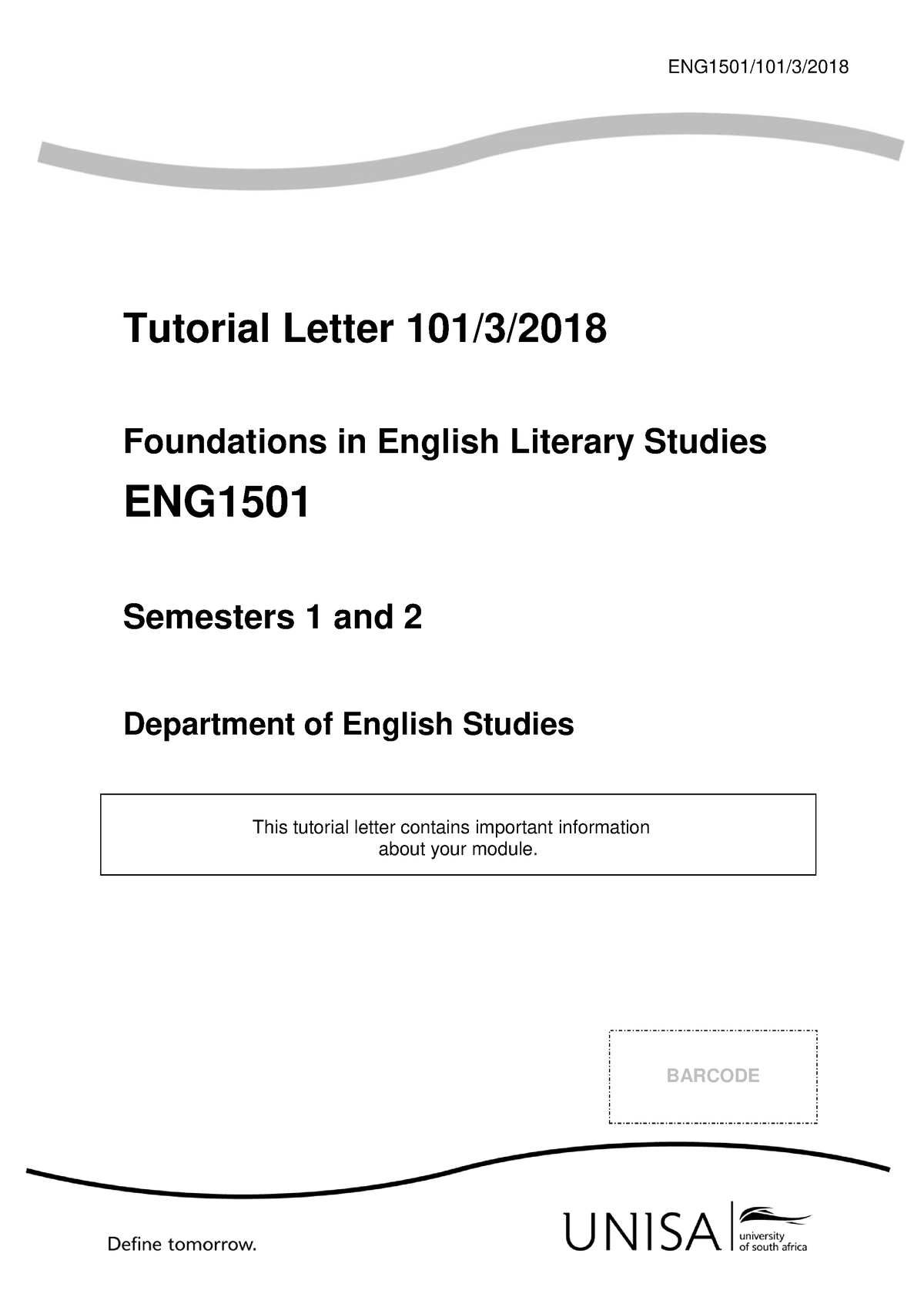 Eng1501-101 - Toturial Letter 101 - ENG1501/101/3/ Tutorial Letter 101 ...