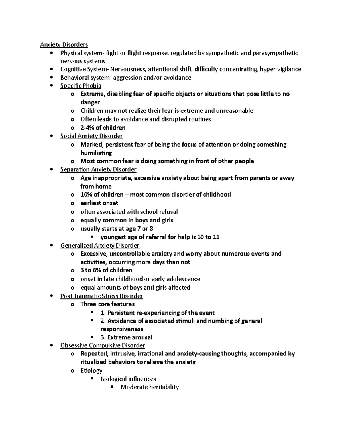 Child Psych Exam 2 Study guide - Anxiety Disorders Physical fight or ...