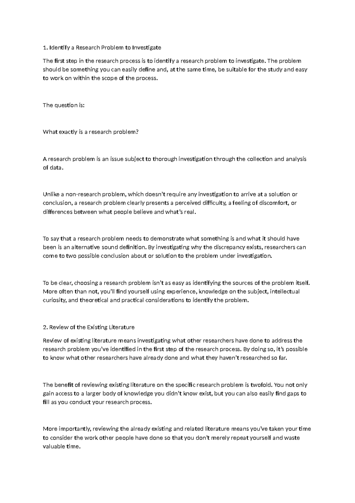 Conducting a research essay - Identify a Research Problem to ...