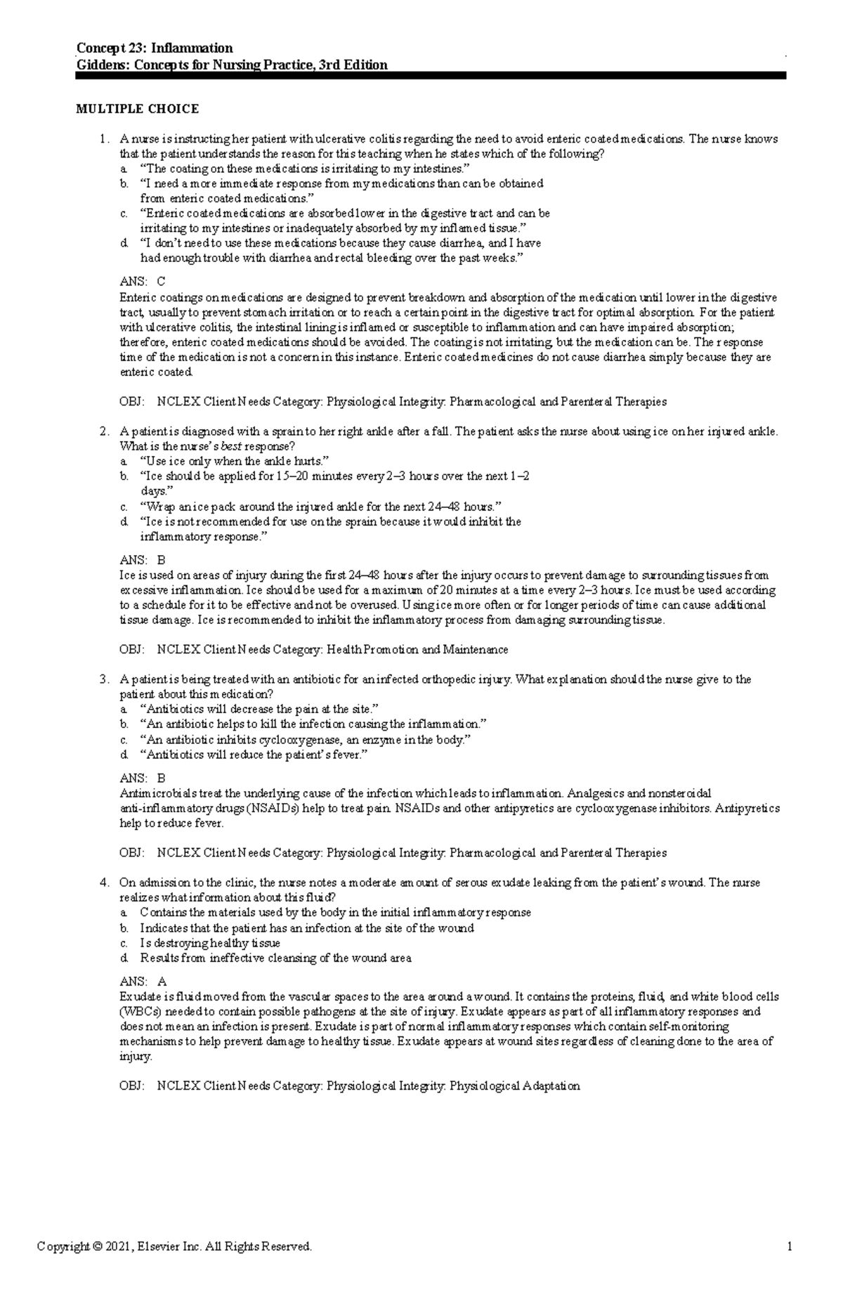 Inflammation ch 23 - Study guide - Copyright © 2021, Elsevier Inc. All ...