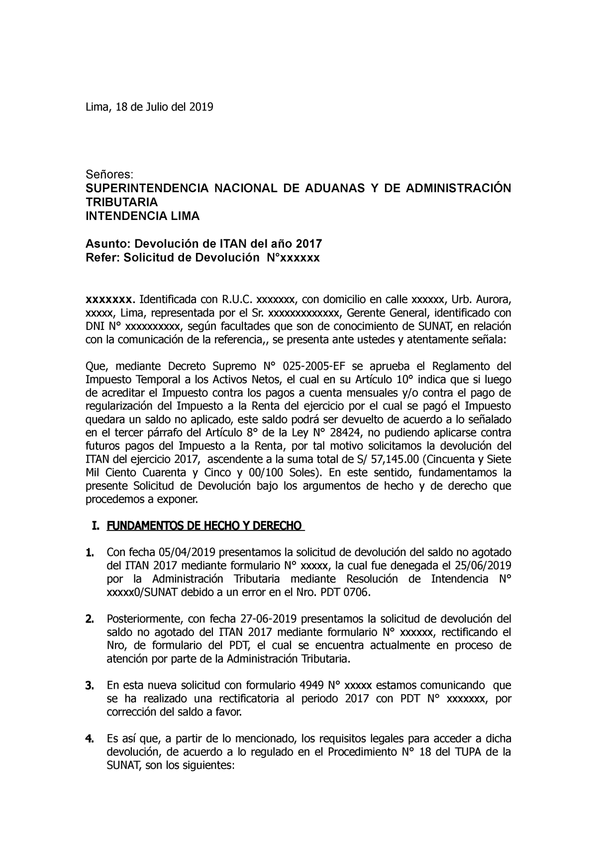 Carta devolucion ITAN-2017-reiterativa 18-07-2019 - Tributacion Municipal y  Regional - Studocu