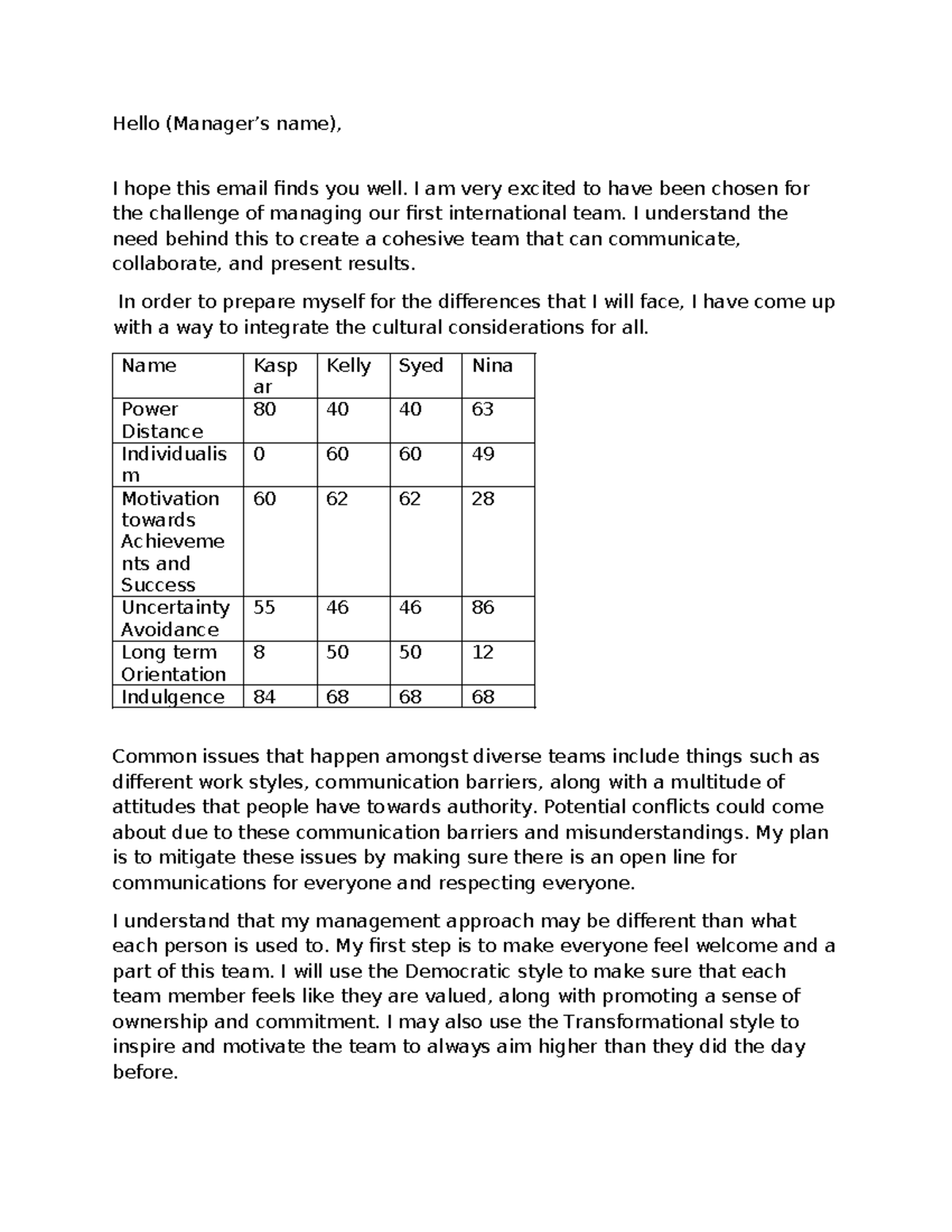 Module 6 Email - Hello (Manager’s name), I hope this email finds you ...