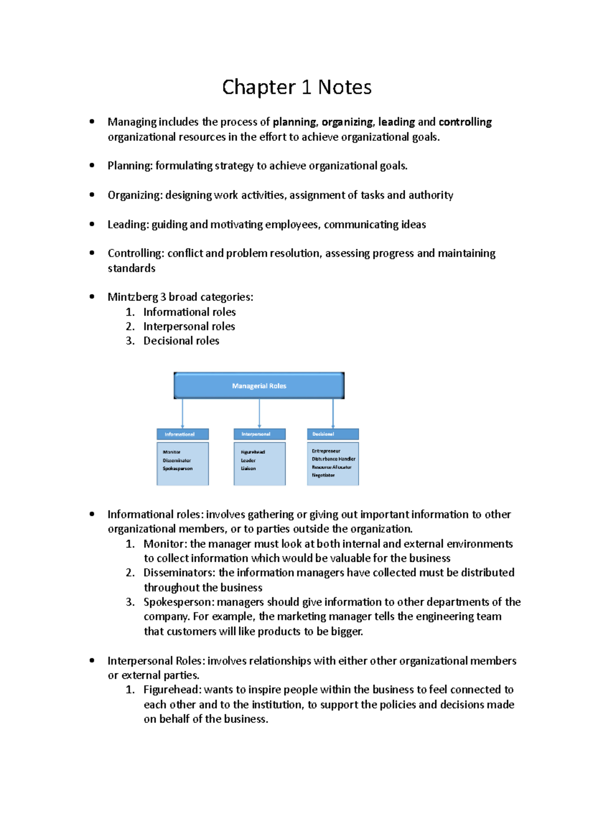 Chapter 1 Management Style - Chapter 1 Notes Managing Includes The ...