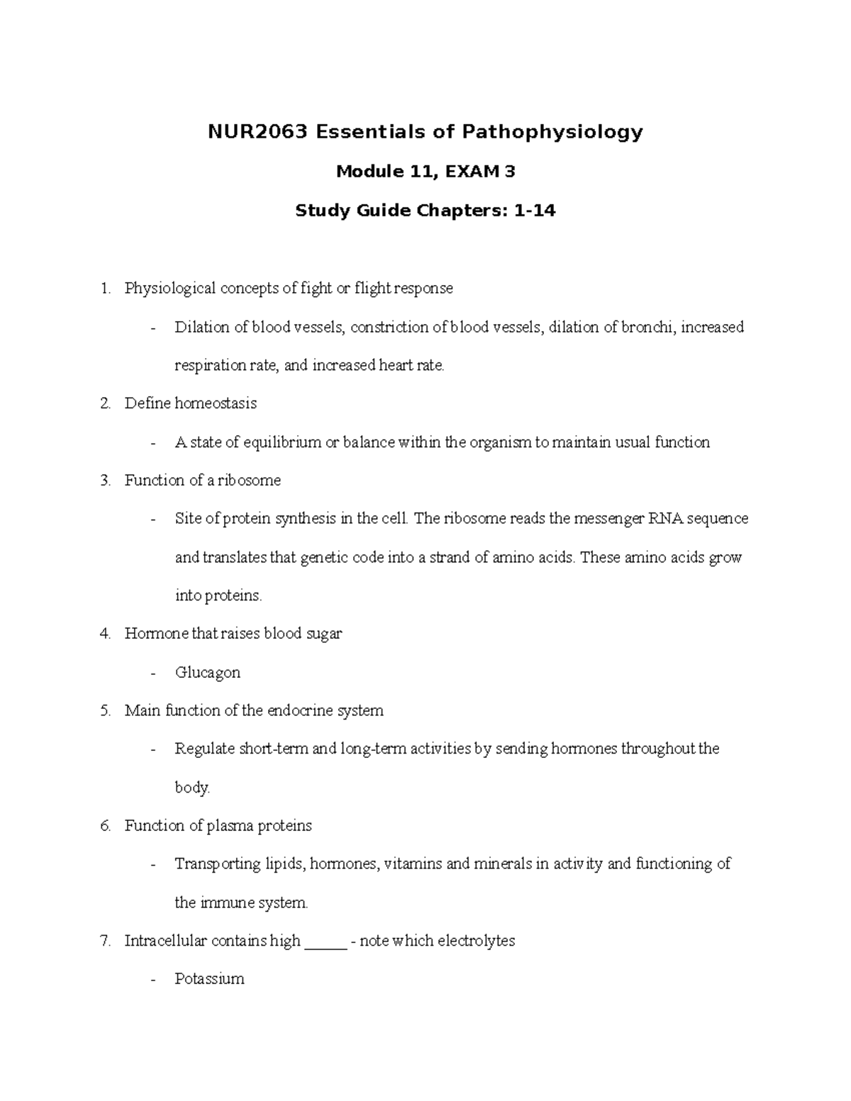 Final Exam Study Guide - NUR2063 Essentials Of Pathophysiology Module ...