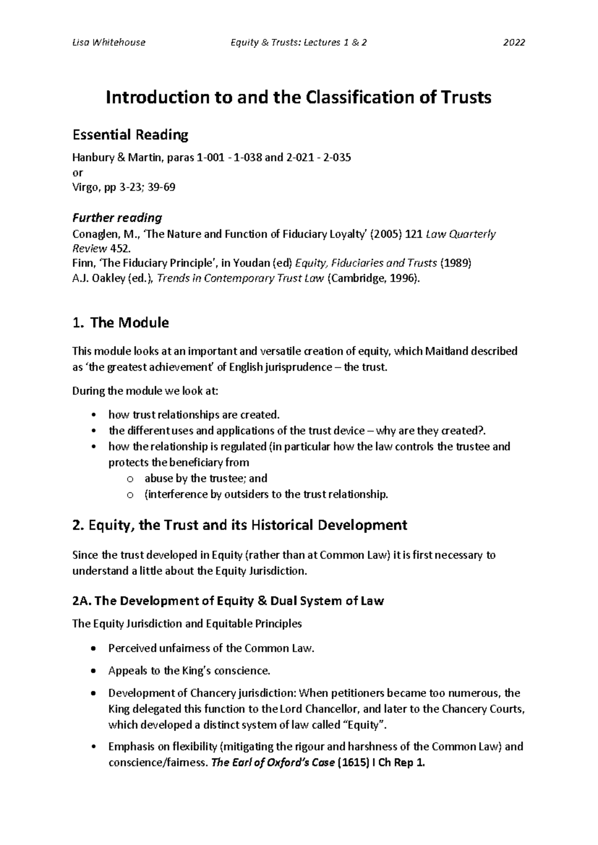 Lecture Handout 1 & 2 - Intro and Classification - Lisa Whitehouse ...