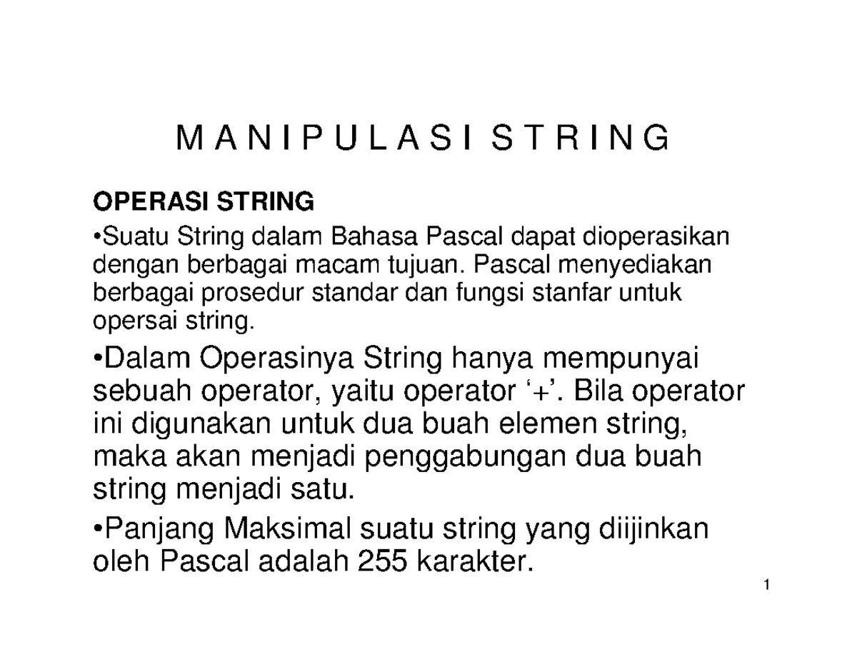 3. manipulasi data - operasi dalam penggunaan pascal - M A N I P U L A ...